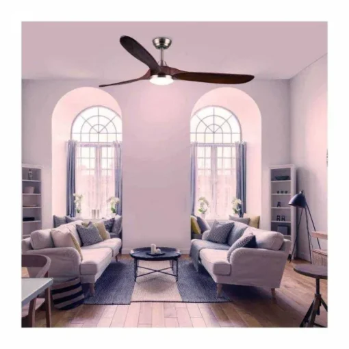 Ventilador de techo Yen Big Madera Oscura LED 18w 3CCT acabado níquel aspas madera estilo moderno motor DC 152cm Ø