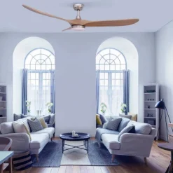 Ventilador de techo Yen Big Madera Clara LED 18w 3CCT acabado níquel aspas madera estilo moderno motor DC 152cm Ø