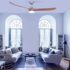 Ventilador de techo Yen Big Madera Clara LED 18w 3CCT acabado níquel aspas madera estilo moderno motor DC 152cm Ø