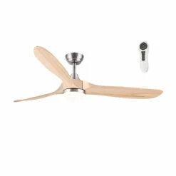 Ventilador de techo Yen Big Madera Clara LED 18w 3CCT acabado níquel aspas madera estilo moderno motor DC 152cm Ø