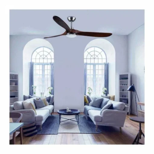 Ventilador de techo Yen Big Madera Oscura LED 18w 3CCT acabado níquel aspas madera estilo moderno motor DC 152cm Ø