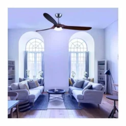 Ventilador de techo Yen Big Madera Oscura LED 18w 3CCT acabado níquel aspas madera estilo moderno motor DC 152cm Ø