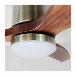 Ventilador de techo Yen Madera Oscura LED 15w 3 CCT acabado oro envejecido aspas madera estilo moderno motor DC 132cm Ø