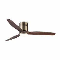 Ventilador de techo Yen Madera Oscura LED 15w 3 CCT acabado oro envejecido aspas madera estilo moderno motor DC 132cm Ø