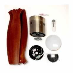 Ventilador de techo Yen Madera Oscura LED 15w 3 CCT acabado oro envejecido aspas madera estilo moderno motor DC 132cm Ø