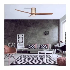 Ventilador de techo Yen Madera Oscura LED 15w 3 CCT acabado oro envejecido aspas madera estilo moderno motor DC 132cm Ø