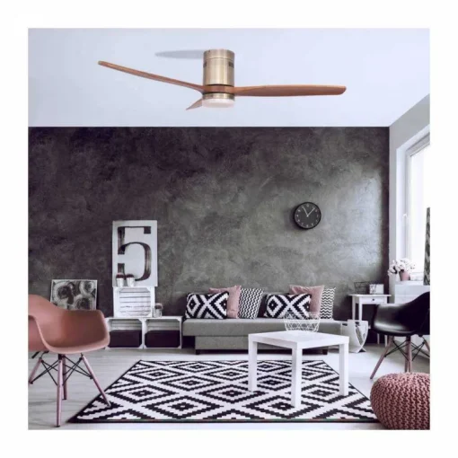 Ventilador de techo Yen Madera Oscura LED 15w 3 CCT acabado oro envejecido aspas madera estilo moderno motor DC 132cm Ø
