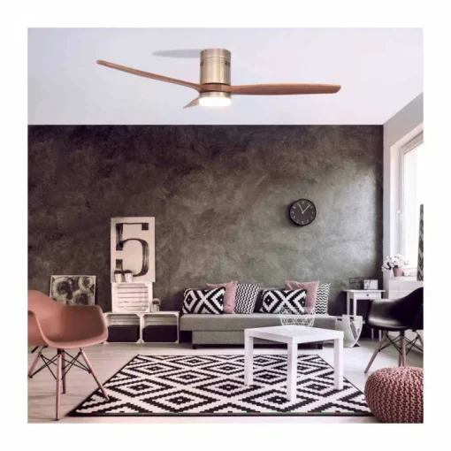 Ventilador de techo Yen Madera Oscura LED 15w 3 CCT acabado oro envejecido aspas madera estilo moderno motor DC 132cm Ø