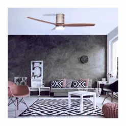 Ventilador de techo Yen Madera Oscura LED 15w 3 CCT acabado oro envejecido aspas madera estilo moderno motor DC 132cm Ø
