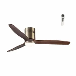 Ventilador de techo Yen Madera Oscura LED 15w 3 CCT acabado oro envejecido aspas madera estilo moderno motor DC 132cm Ø