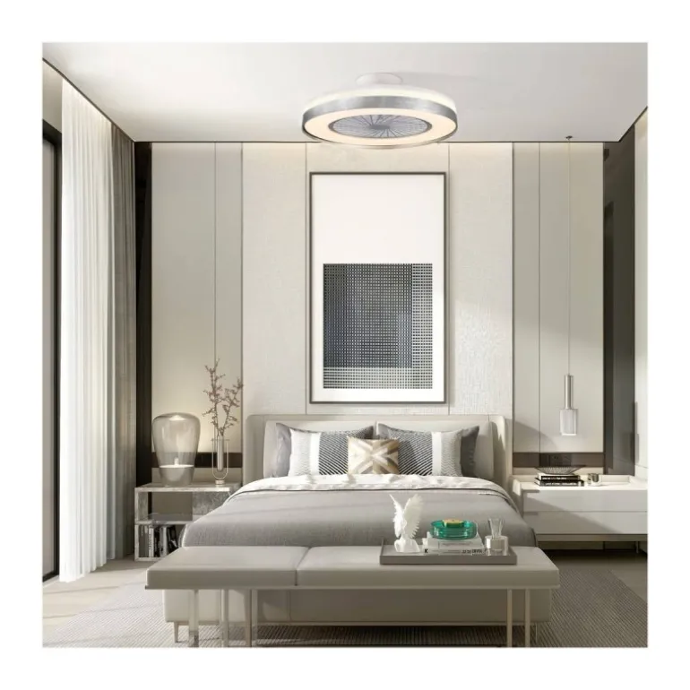Ventilador de techo Yoli plata LED 40w 3CCT acabado plata estilo moderno motor DC 50cm Ø